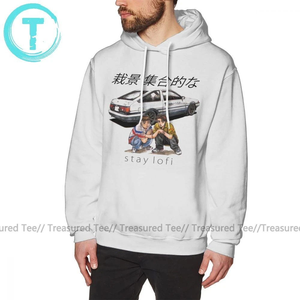 Initial D Hoodie Initial LoFi Hoodies Black XXL Pullover Hoodie Mens Cotton Cool Autumn Long Outdoor Hoodies