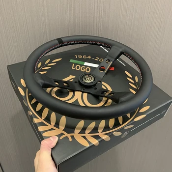 MOD. 07 Anniversario momostyle Yarış Siyah Deri Üç Renkli 60. Yıldönümü Braketi Kalınlığı 5mm Direksiyon MO MO