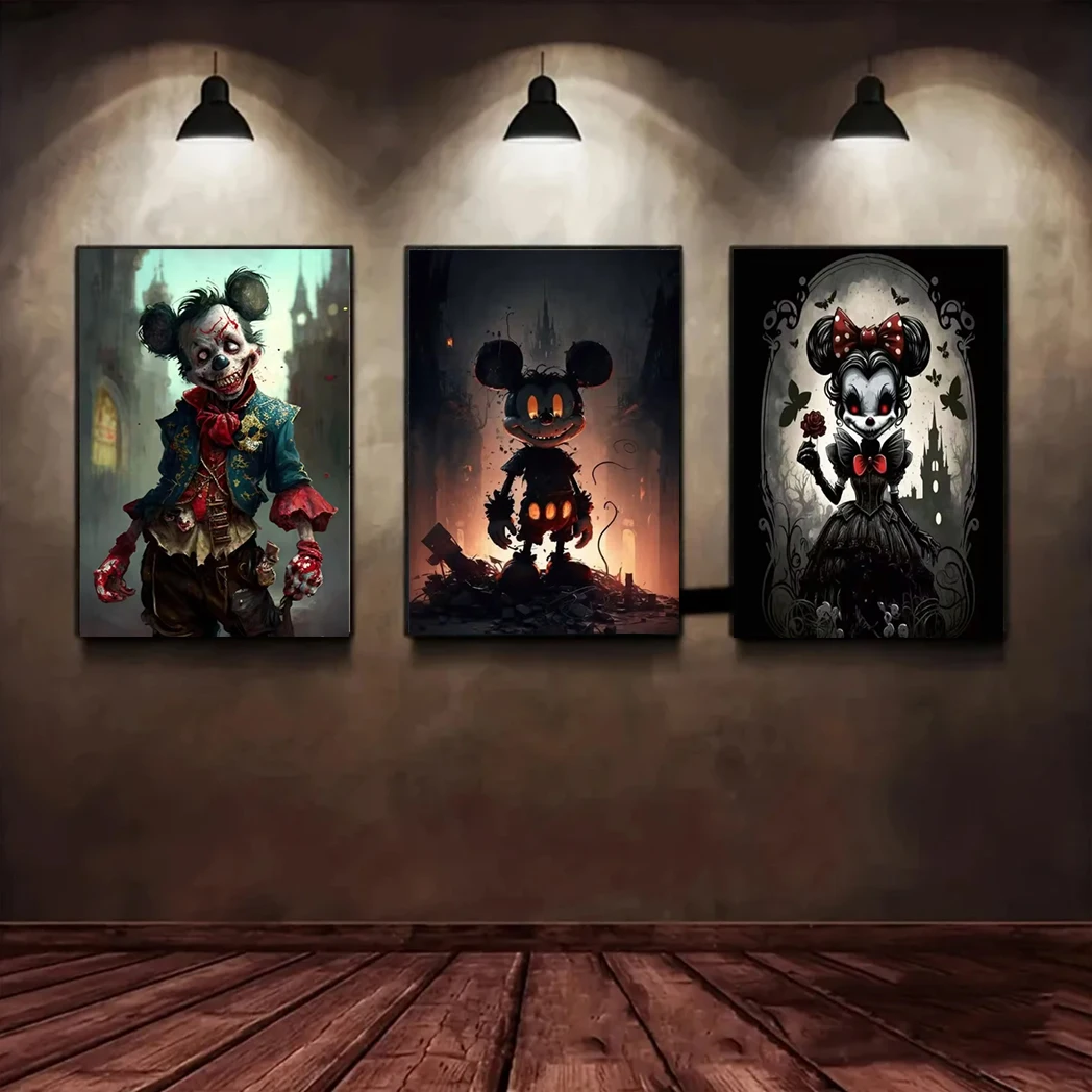 مطبوعات فنية مصغرة ديزني لغرفة المعيشة ، ديكور المنزل ، قوطية ، لوحة قماشية زاحفة ميكي ماوس ، لوحة جدارية