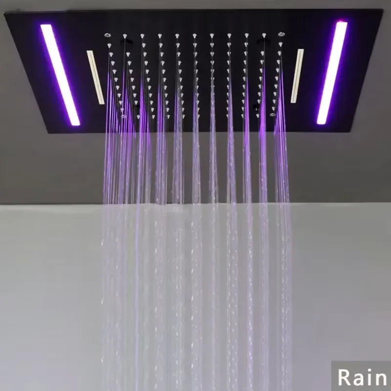 Luxury Smart Ceiling Shower System LED Thermostatic Rainfall Waterfall Massage Jets Full Body Set Bathroom Fixtures Black view 5
