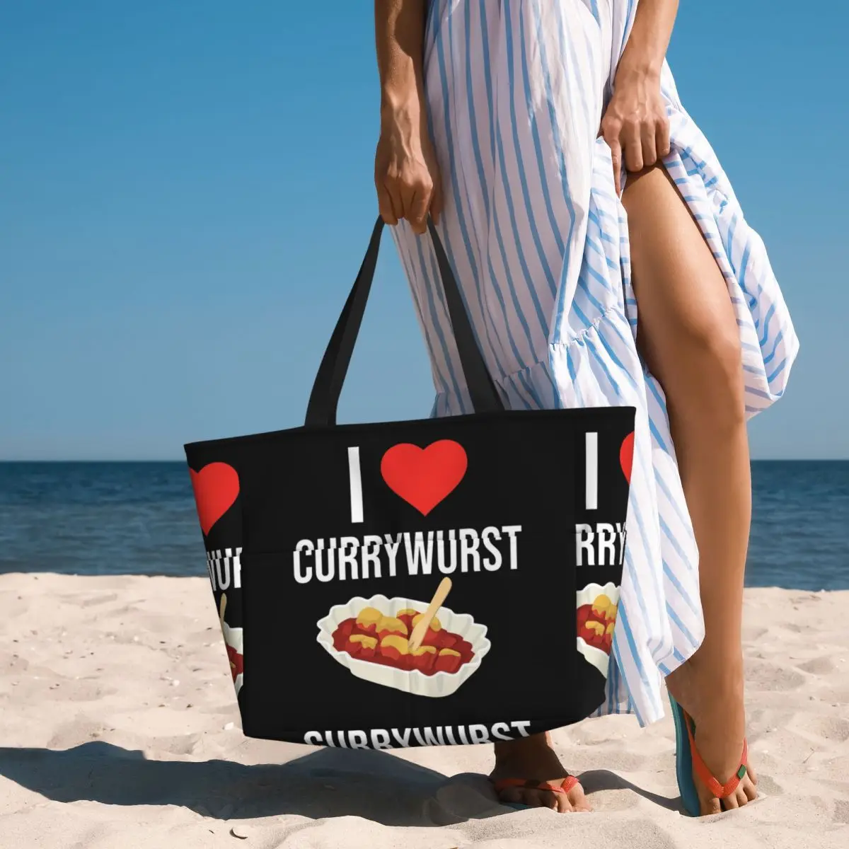 

I Love Currywurst Ruhrpott Beach Tote Bag Sport Gym Yoga Duffle Large Tote Bag Women Travel Bag Fitness bag