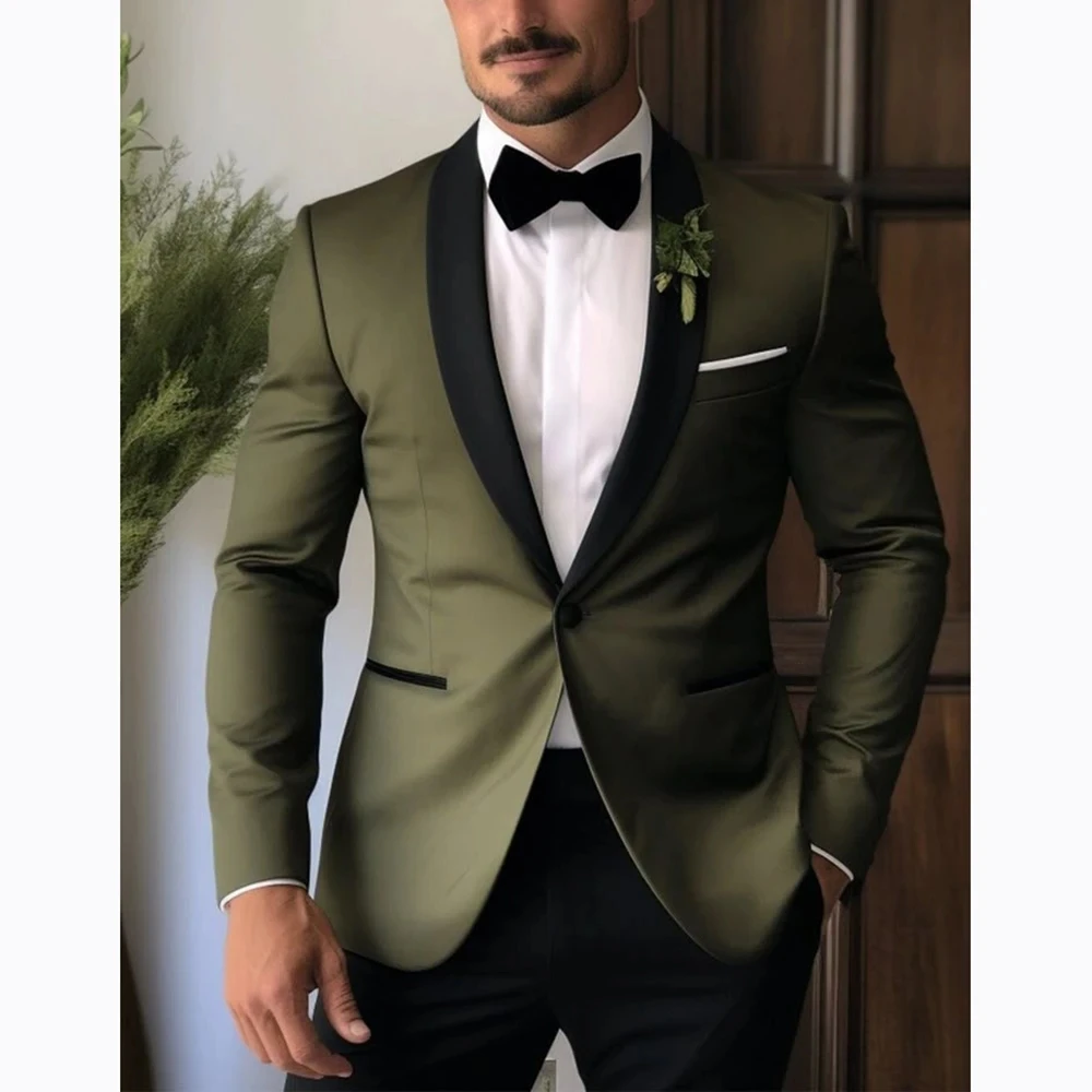 

Мужские костюмы высокого качества, черная шаль с лацканами на одной пуговице, приталенная мужская одежда, свадебные наряды по индивидуальному заказу, куртка, брюки из 2 предметов