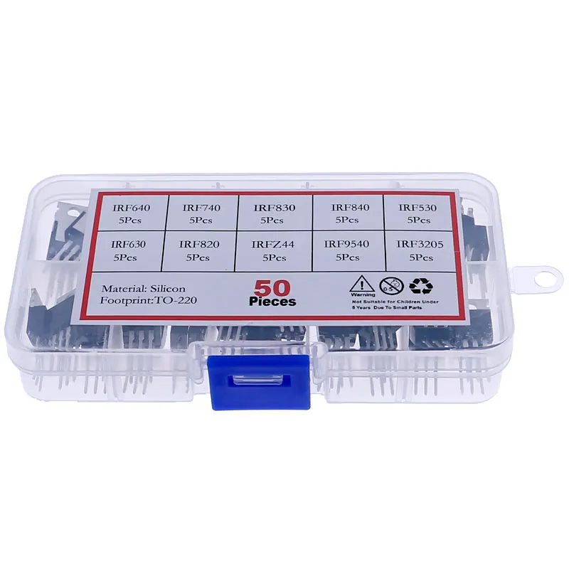 50Pcs 10Value TO-220 Mosfet Field-Effect Transistor Kit IRF3205 IRFZ44 IRF830 IRF9640 IRF4905 IRF1010 10N60 75NF75 IRF610 IRF740