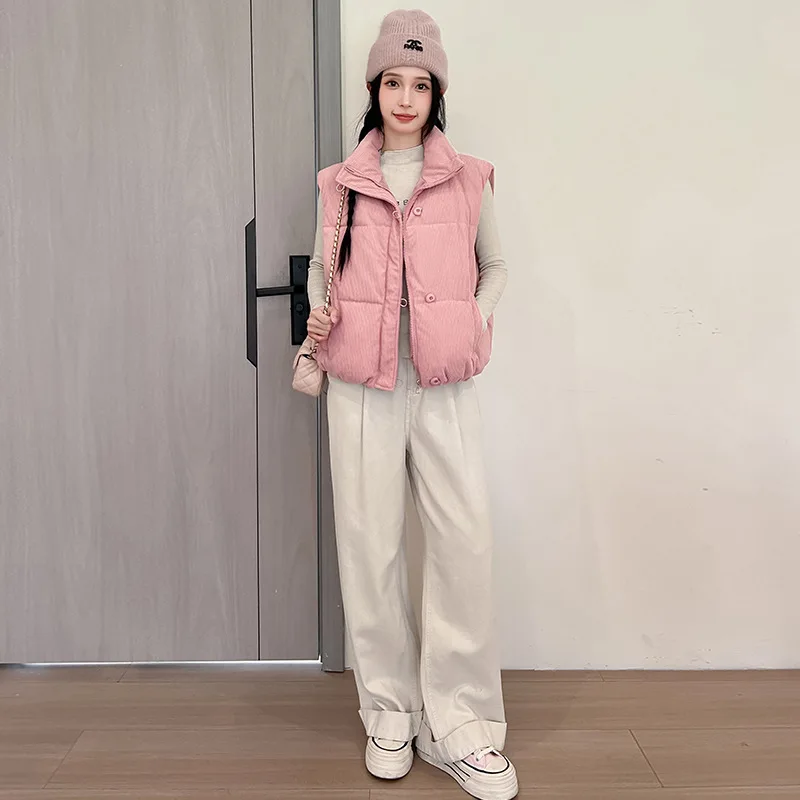 Women's Autumn Winter Top Coat Cotton Coat Vest Stand-up Collar Short Thick Warm Simple Comfortable Soft Niche Versatile Skinny