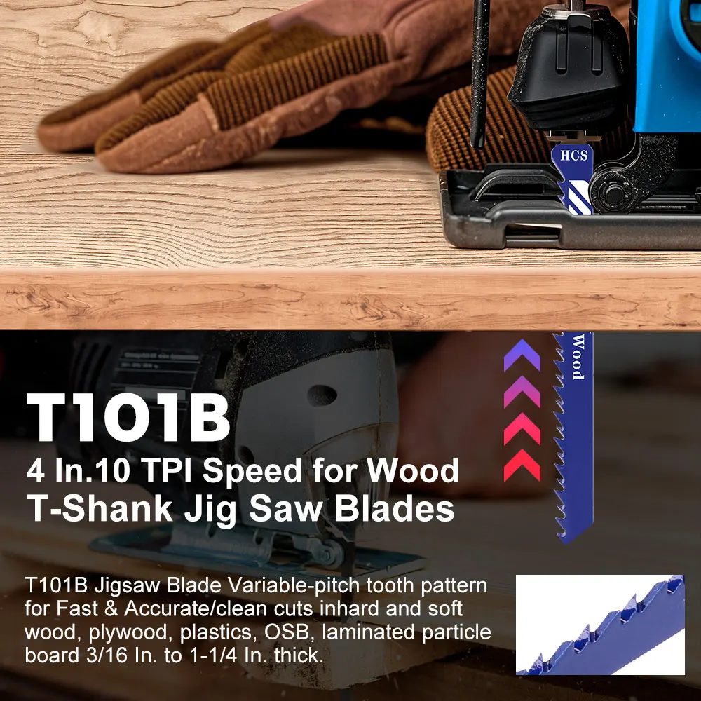 XUCHUAN 5PCS Stichsägeblätter HCS Stahl T-Schaft Kurve Schneidwerkzeug Für Holz Kunststoff T1318A T101B T101BR T111C T111D T144D T244D – Detail 4