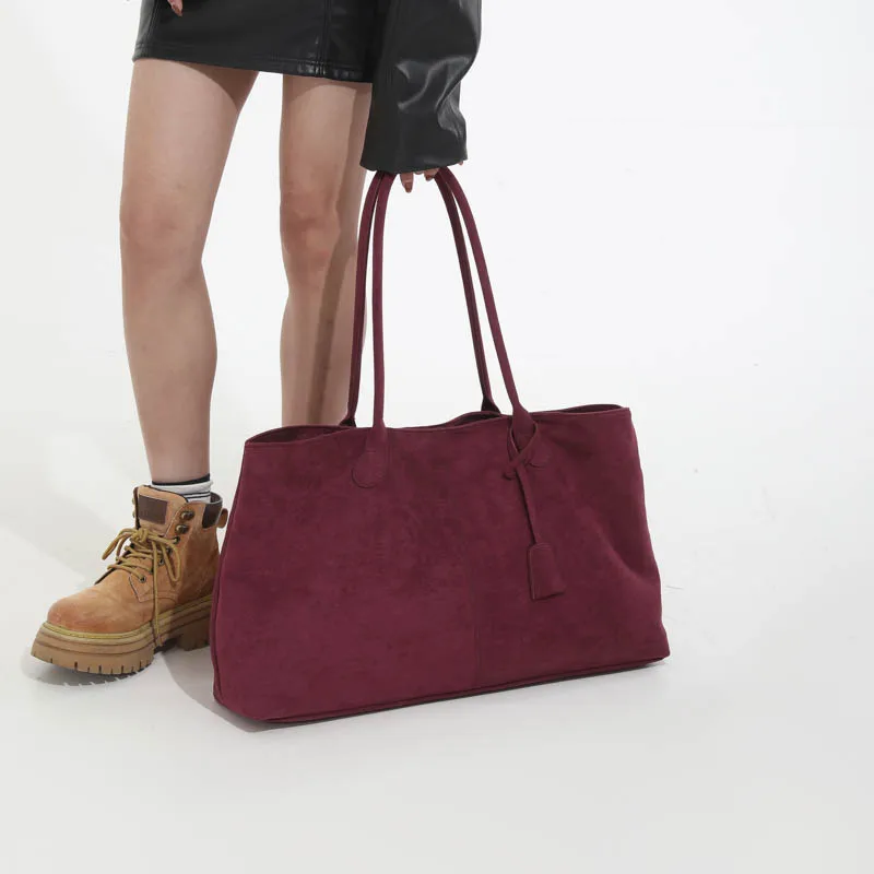 Women Suede Tote Bag Solid Color Shoulder Bag Large Capacity Handbags Trendy Satchel Bags Work Travel Shopping Commuter Tote Sac