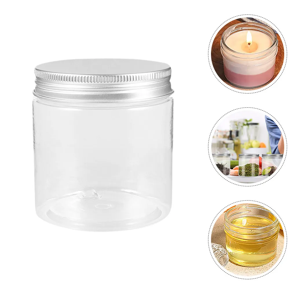 Clear Plastic Jars 200ml 5 Pack Wide Mouth Leakproof Containers with Silver Aluminum Lids for Spices Creams