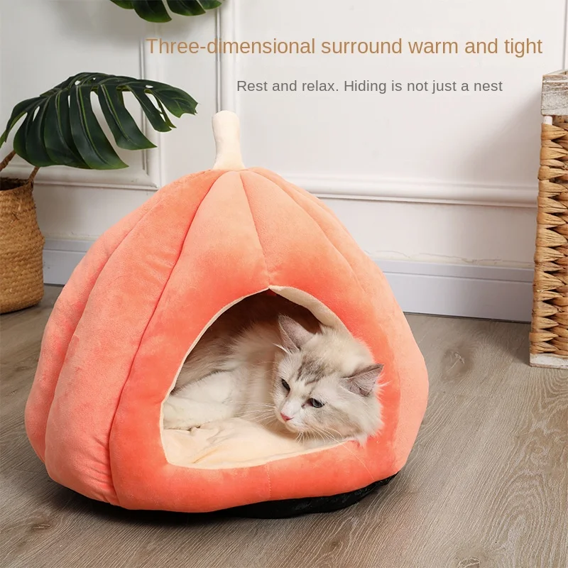 

Warm Cat Cave Bed Pumpkin Hooded Dog Bed Kennel Warming Cuddler Sleeping House Cushion for Small Cats Dogs Puppy Kitten Rabbit