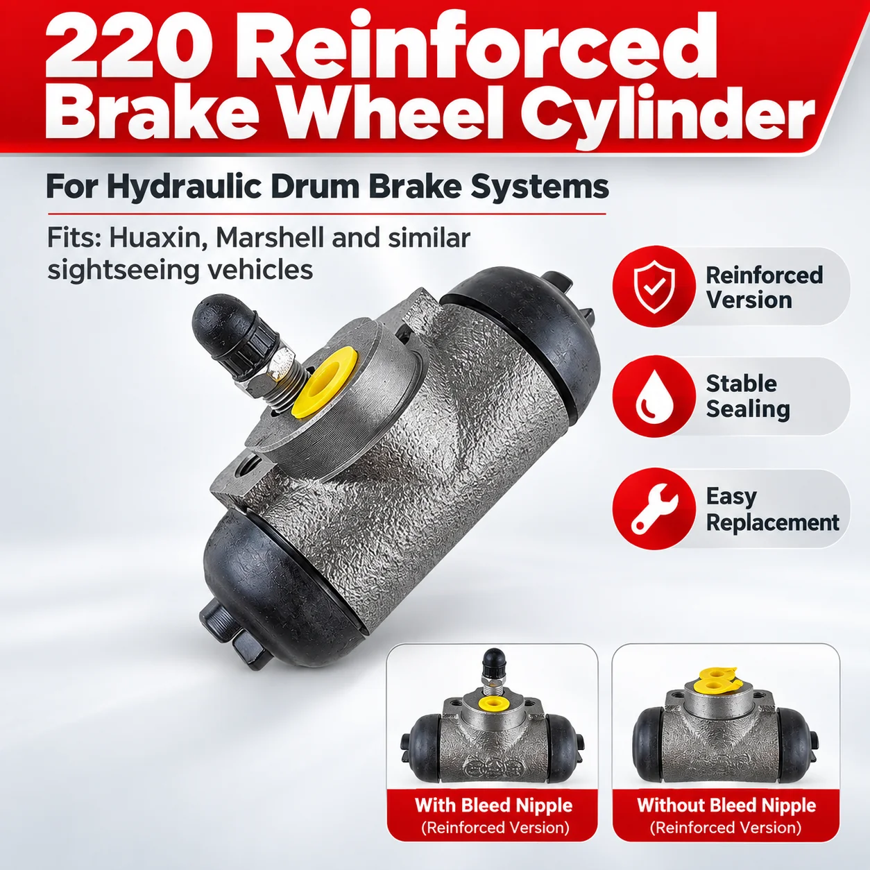 2PCS 220 Reinforced Hydraulic Brake Wheel Cylinder for Marshell Sightseeing Car, Drum Brake