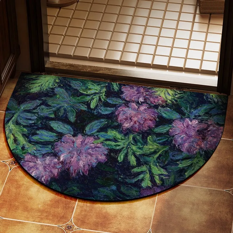VIKAMA Vintage Rose Floral Semicircle Doormat Non Slip Washable Floor Rug Retro Oil Painting Entryway Indoor Home Decor Carpet
