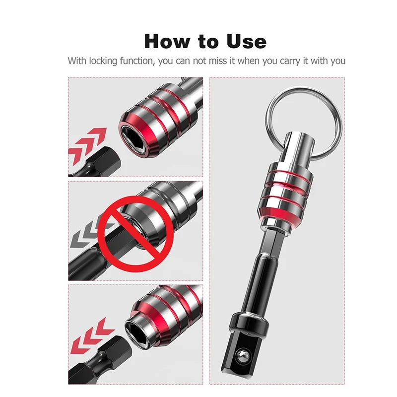 

NEW Bit Holder Keychain, 5Pcs 1/4 Hex Shank Impact Drill Bit Keychain Quick Change Connect Holder Drill Screw Adapter