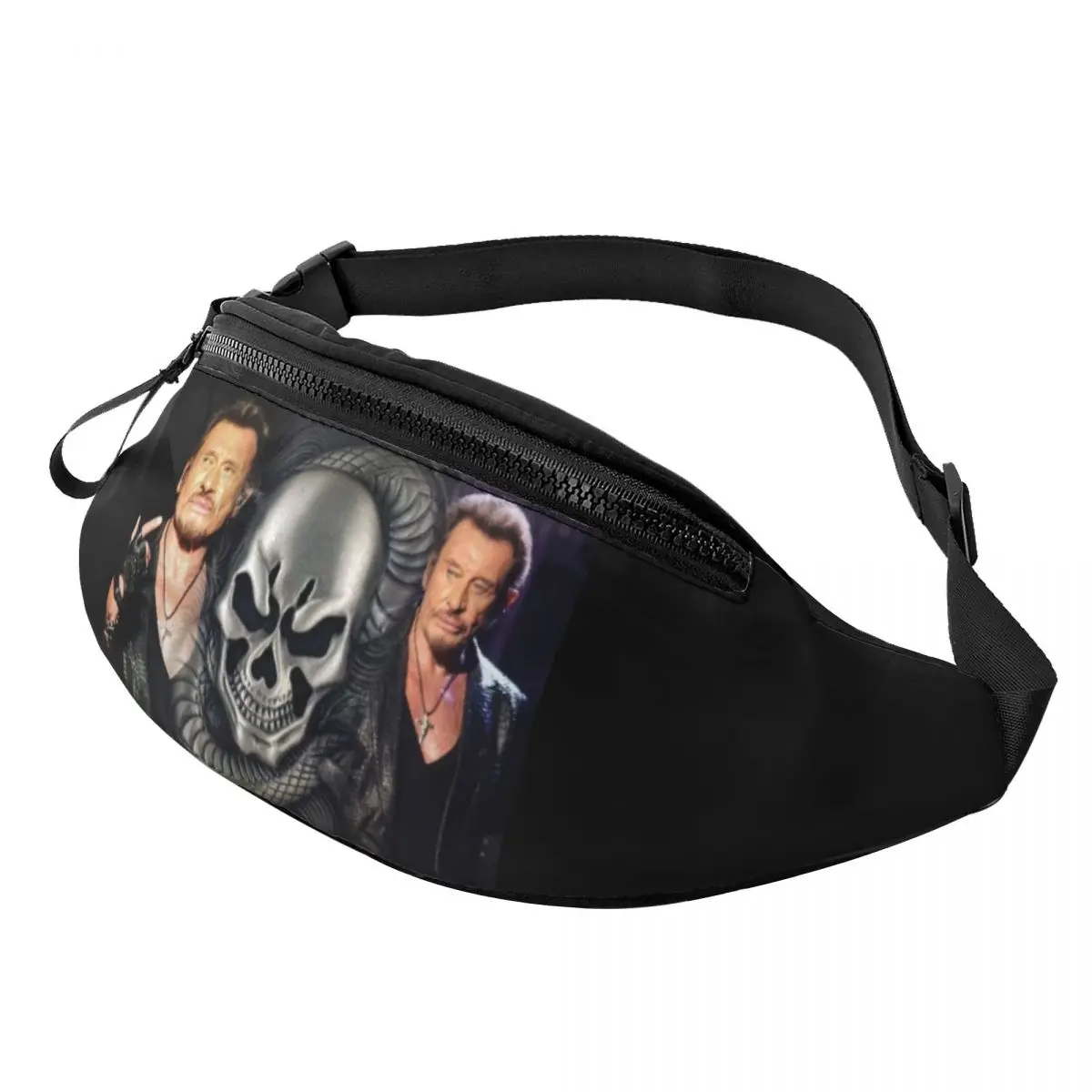 Aangepaste Johnny Hallyday Skull Fanny Bag Heavy Metal Rock Singer Crossbody heuptas dames heren fietsen camping telefoon geldzakje