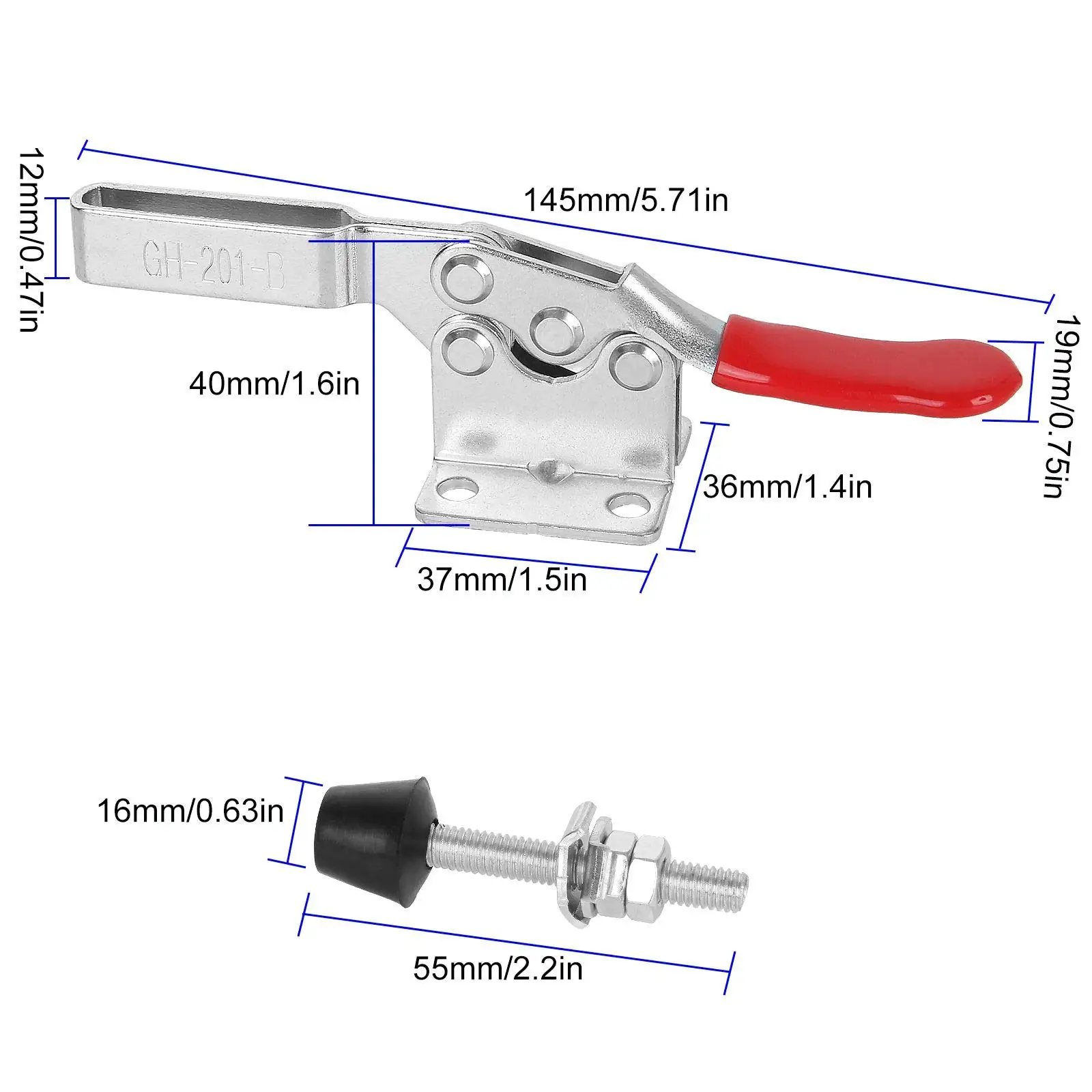 4 قطعة مشابك تبديل حمراء شديدة التحمل 201B 90.0 كجم أداة يدوية حديدية متينة سريعة الإصدار مع مقبض ضغط قابل للتعديل لعقد آمن