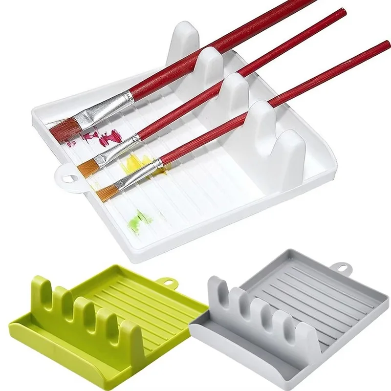 White Plastic 4 Slots Stand Paint Brush Pad Organizer Drip Tray Pad Drip Tray Pad For Watercolor Oil Acrylic Drip Tray Stand Pad