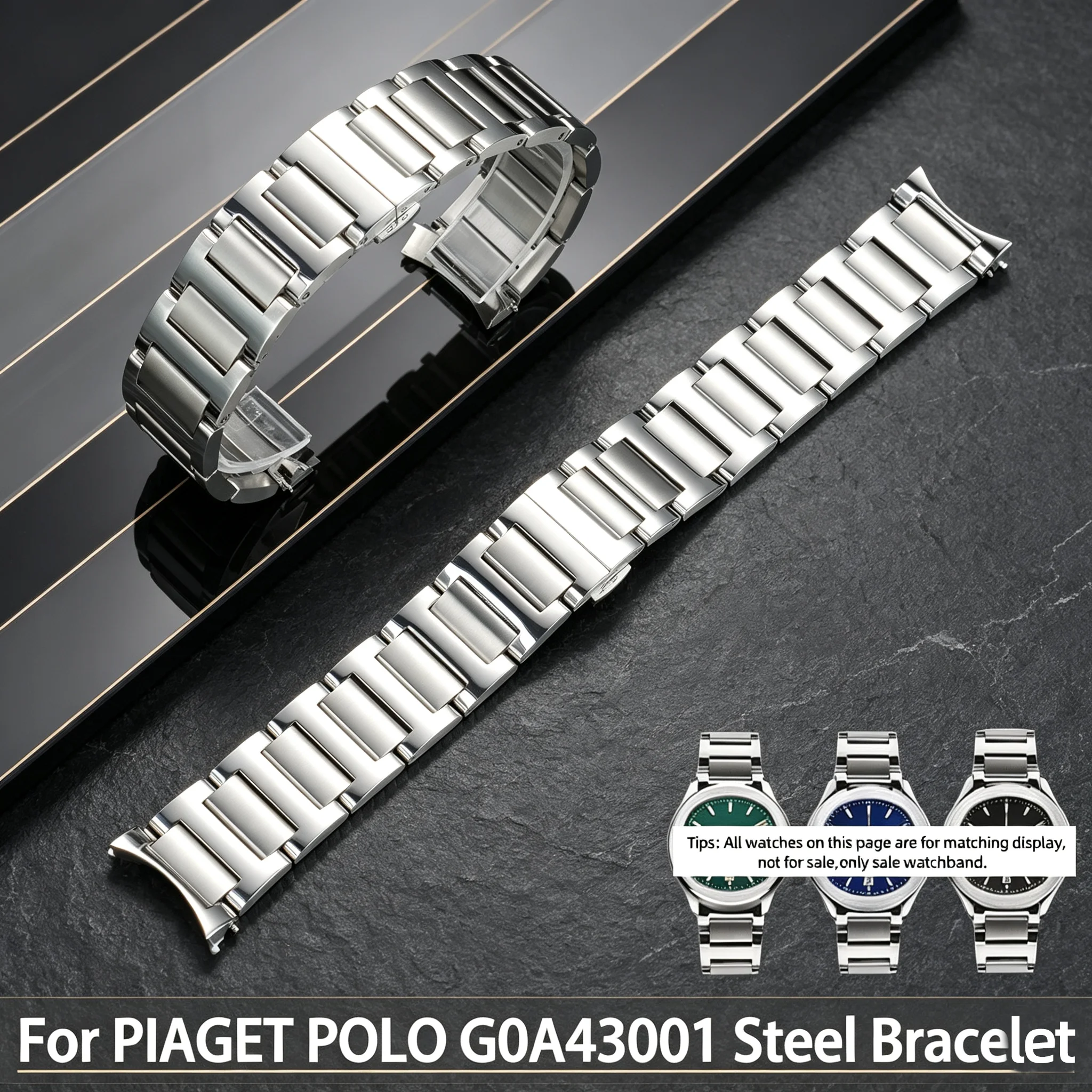 For PIAGET POLO Series G0A41006 G0A41002 G0A41003 G0A43001 Stainless Steel Watch Strap 21mm Curved-edge Watch Chain Men Band