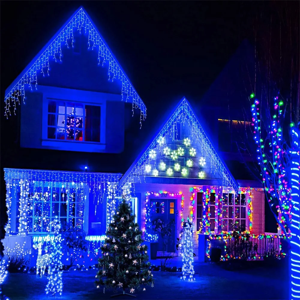 220V 110V Christmas Garland 96 LEDS  Curtain Icicle String Lights Droop 0.4-0.6m Holiday Light Garden Street Outdoor Decorativ