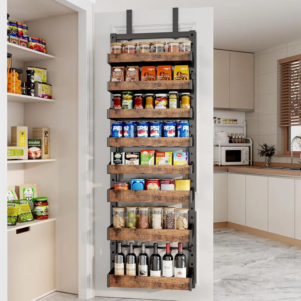 Over-Door Metal Pantry Organizer: 8-Tier Adjustable Shelf Rack for Kitchen & Closet Storage