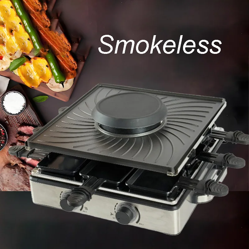 CE Certified Electric Grill Square Design for Swiss Cheese Raclette for 8 Persons Two Controls-for Household and Hotel