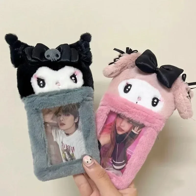 

Cute Sanrio Plush Card Case Keychain Cartoon Kuromi My Melody Card Holder Kawaii Photo Card Display Sleeves Bag Pendant Gifts