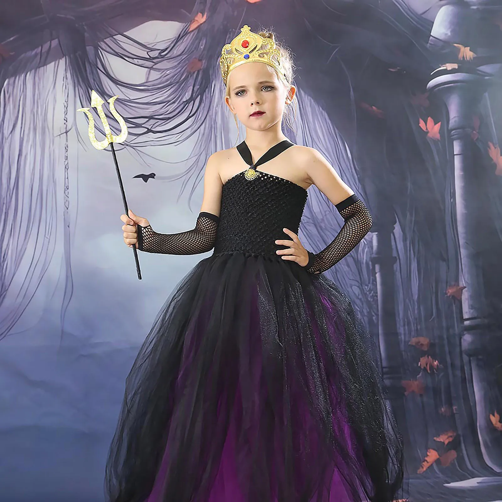 Sea Witch Ursula Halloween Cosplay Costumes for Girl Tutu Dresses Devil Children Girls' Birthday Party Mesh Princess Dress 코스프레