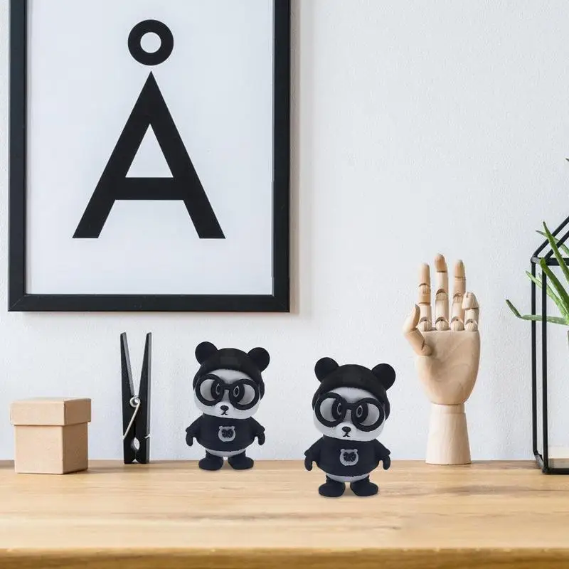 Escultura do panda com impressão dos desenhos animados 3D, estatueta do panda com óculos, estátua animal, Desktop Table Desk, 6cm