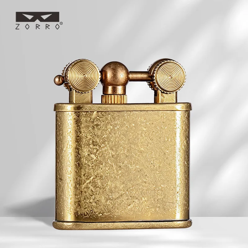 ZORRO Retro Double Wheel Brass Lighter | Vintage Textured Metal Windproof Lighter | Classic Nostalgic Gift for Men's Collection
