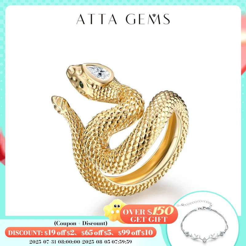 

Attagems Luxury D Color Pear Cut Trendy Moissanite Ring for Women Real S925 Silver Yellow Gold Plated Snake Ring for Travel Gift