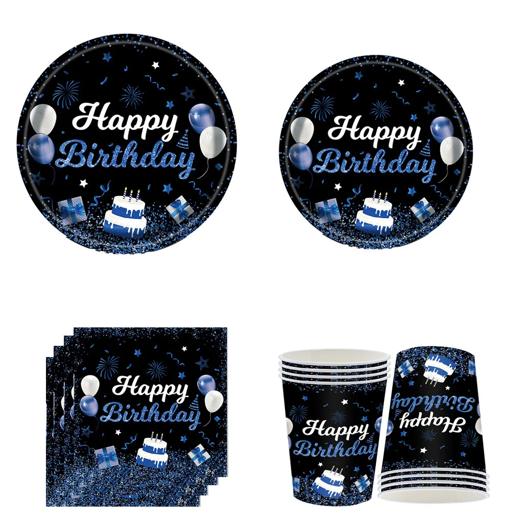 

8Guests Balloon Theme Blue Birthday Tableware Boys Blue Birthday Paper Plates Napkins Cups Happy Boy Men Bithday Party Supplies