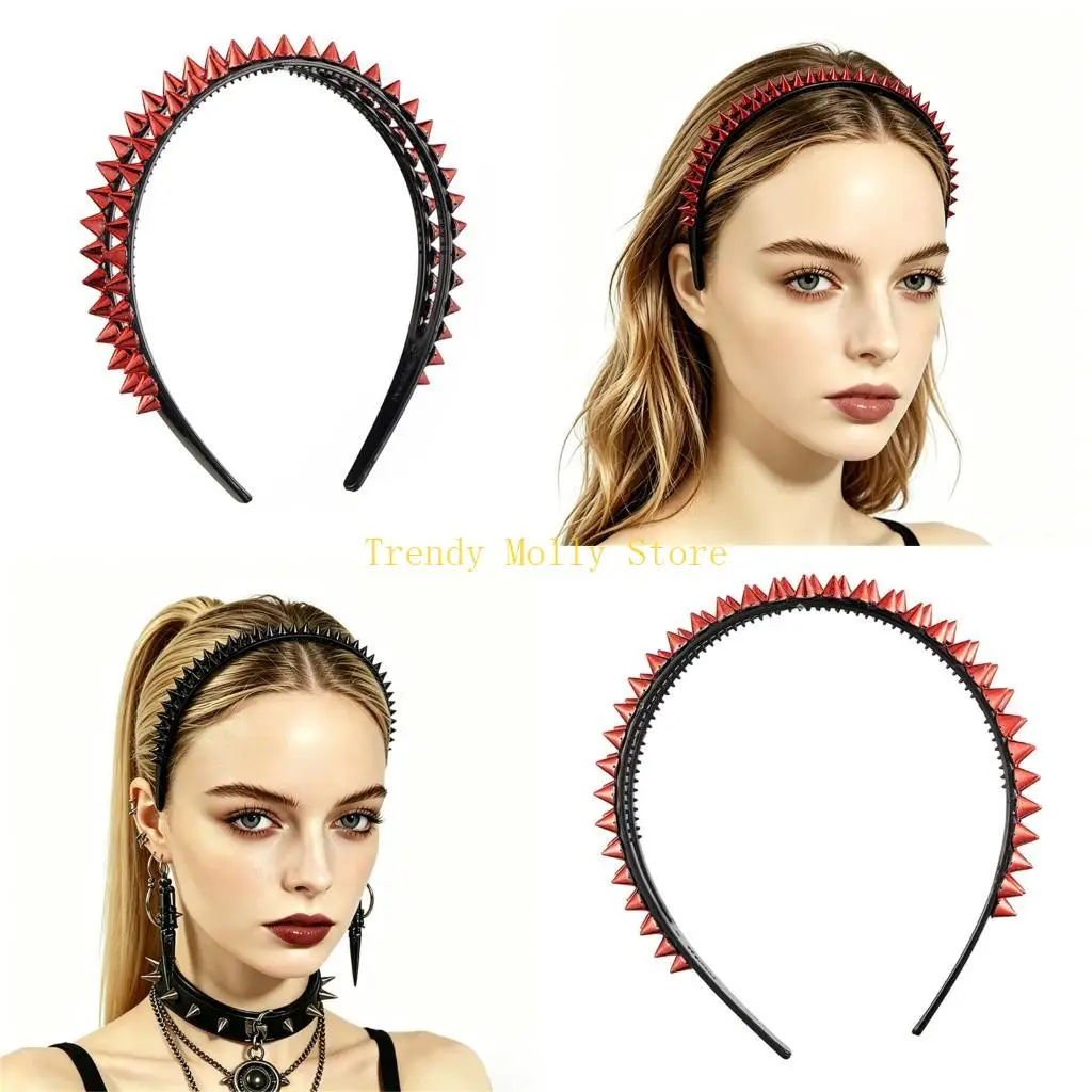 

N5KB Bold Red Decorative Hair Accessory Punk Studded Design For Women Men