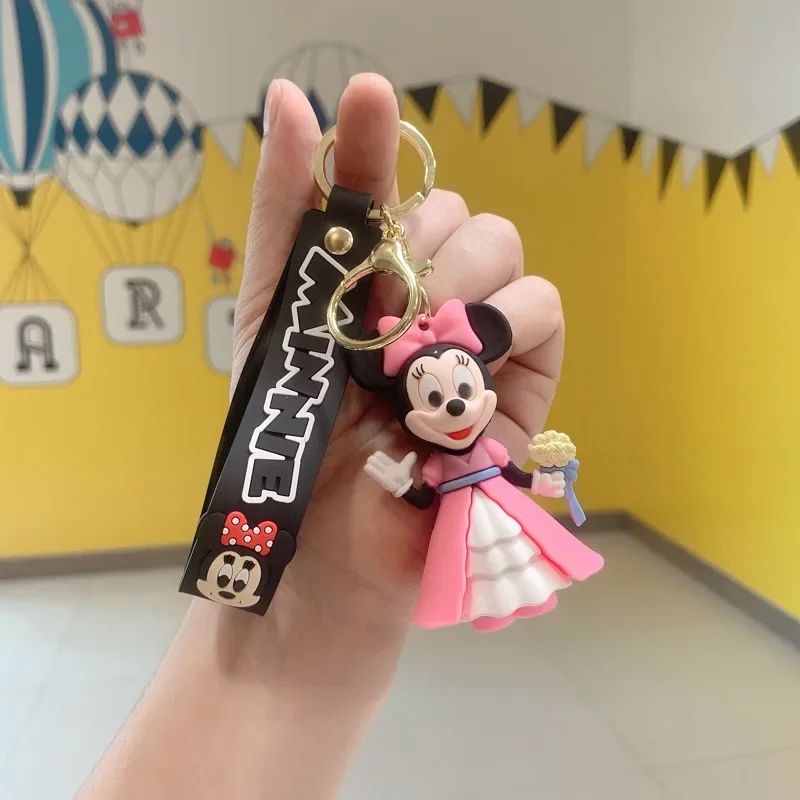 Disney Minnie Mouse Car Doll Key Chains Pendant Daisy Rubber Cute Keychains Women Men Mickey Couple Formal Attire Keyring Gifts