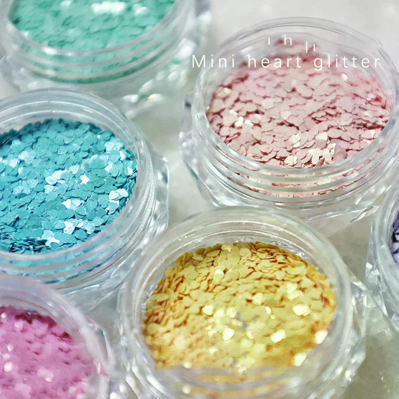 1병 1mm 미니 반짝이는 사랑 네일 글리터 반짝이는 하트 네일 장식 네일 살롱 디자인 귀여운 액세서리 DIY 네일 아트 디자인