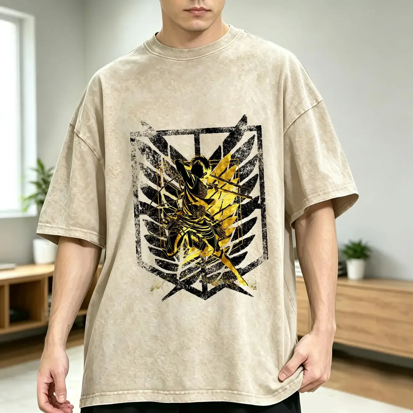 washed T Shirt Attack on Titan Wings of Freedom Classic eren shingeki no kyojin long or short sleeves vintage Washed Stylish