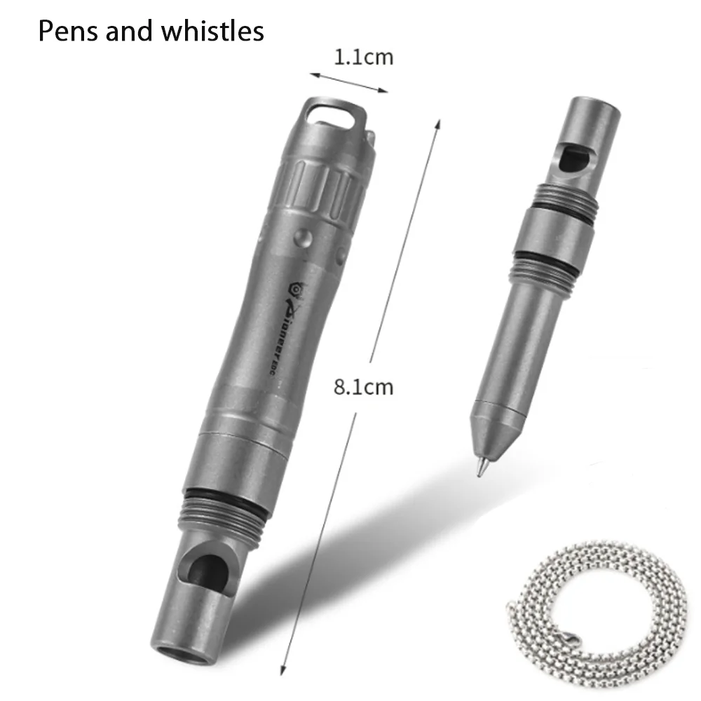 TIMULTI Pfeife aus Titanlegierung, Multifunktionspfeife mit EDC-Stift oder Touchscreen-Stift für Outdoor-Survival, Wandern, Training