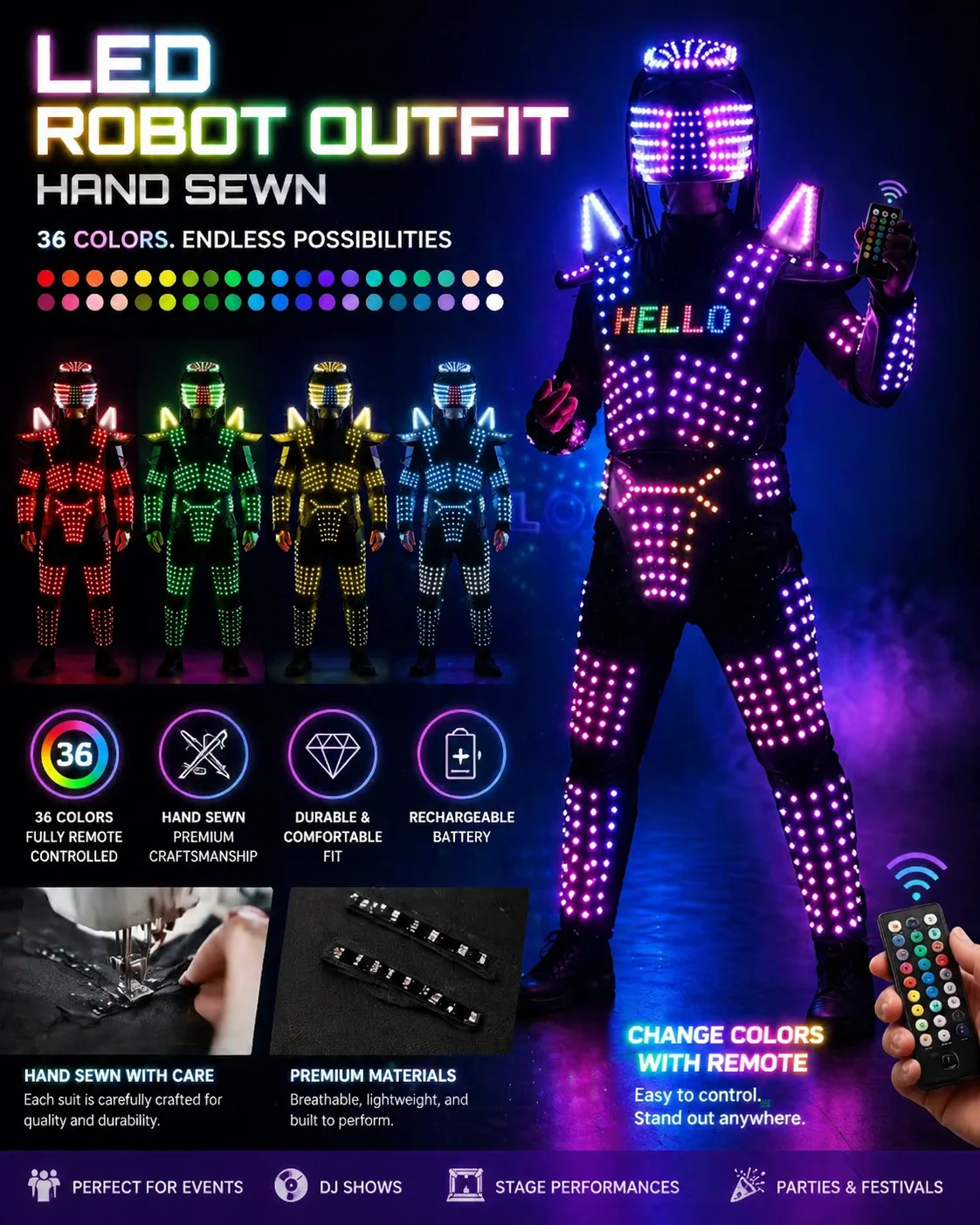 Led Robot Luminous Kit Cosplay Costume Stage Show Light Show Dance Show Jacket Set