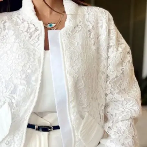 Women's Casual Loose Jacket Female Daily Clothing Autumn New 2025 Woman Fashion Lace Long Sleeve Pocket Design Jacket