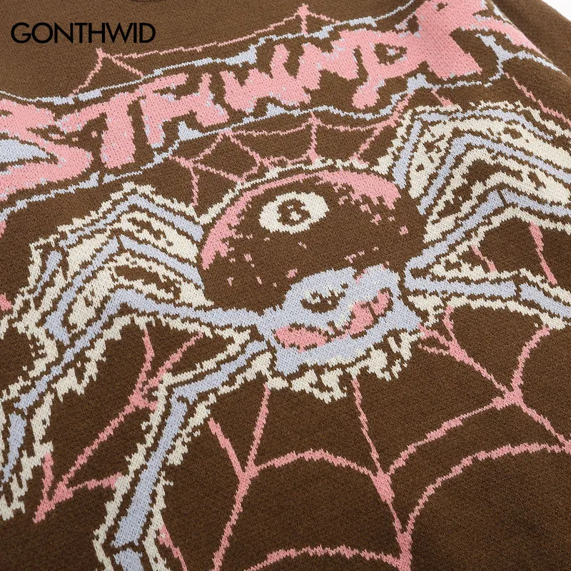 Men Knitted Sweater Y2K Streetwear Hip Hop Spider Pullover Jumpers Sweaters 2023 Autumn Harajuku Fashion Casual Punk Gothic Male