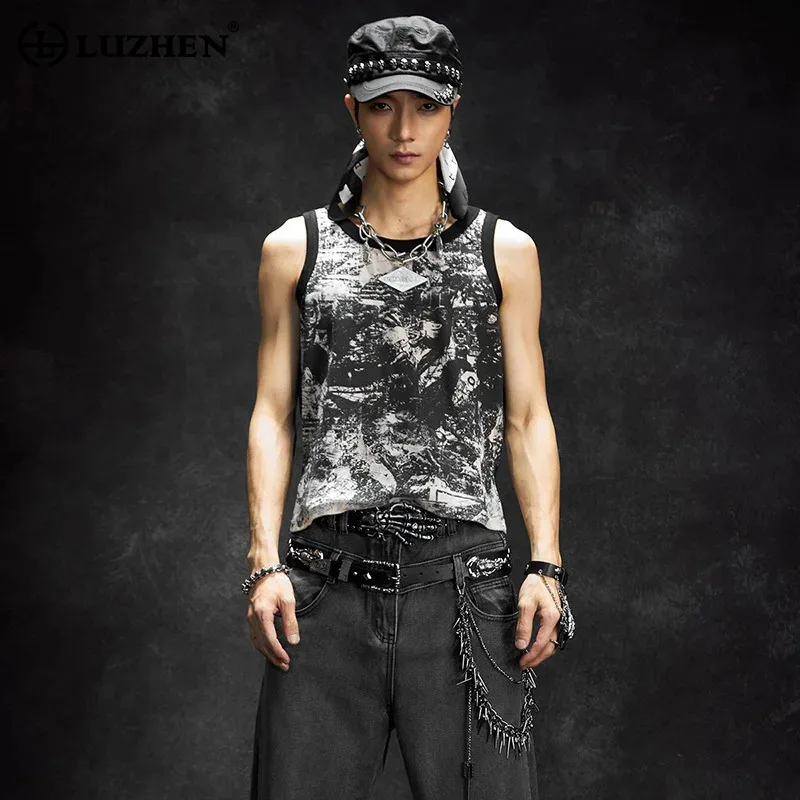 

LUZHEN Trendy T-shirt 2025 Sleeveless Summer Men's Personalized Printed High Quality Street Slim Casual Tank Tops Clothes JY2743