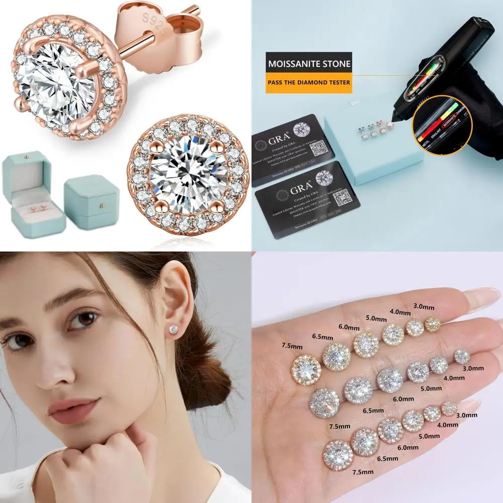 

Lab-Created Diamond Stud Earrings in 14K Gold-Plated Sterling Silver for Women and Men, Moissanite Earrings D Co Long-Lasting Lu
