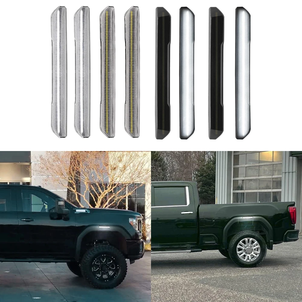 

4 шт. передний и задний светодиодный боковой габаритный фонарь для Sierra GMC 2500HD 3500HD 2020-2023, передний и задний указатель поворота, автомобильные аксессуары