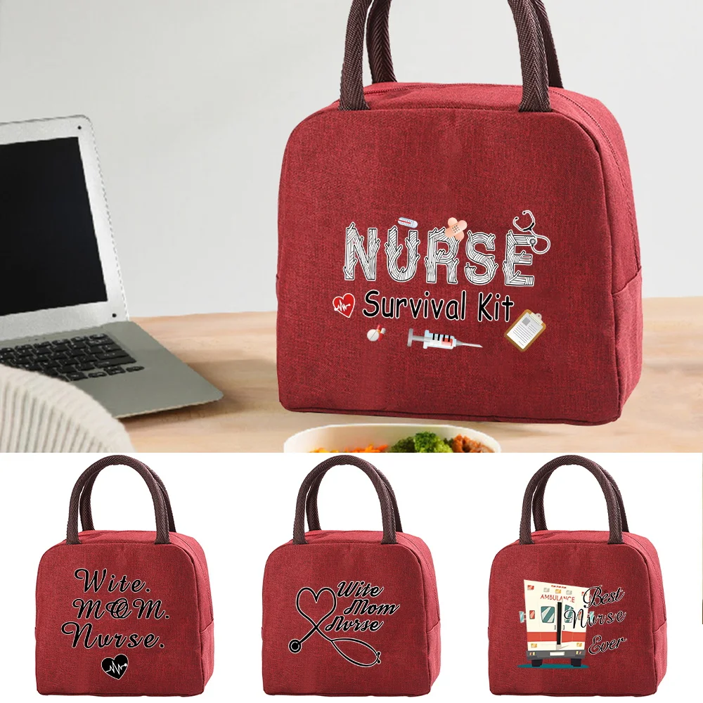 

Insulated Lunch Bag Durable Bento Pouch Thermal Lunch Box Fridge Cooler Tote Nurse Print Lunch Container Food Storage Handbag