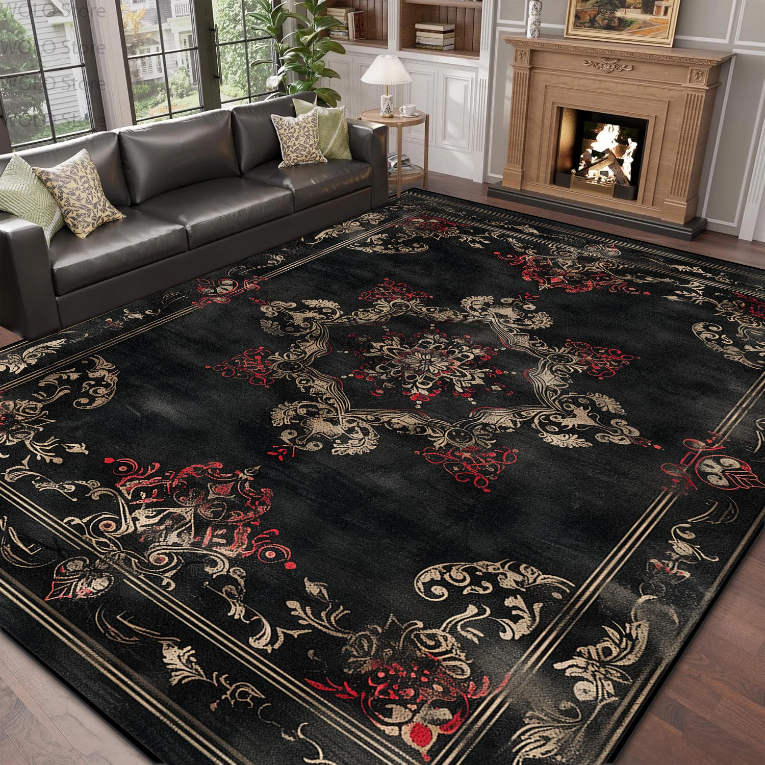 Black Luxury Living Room Carpet Decoration Home Bedroom Dining Room Non-slip Soft Rug Washable Large Area Plush Floor Mat Tapis