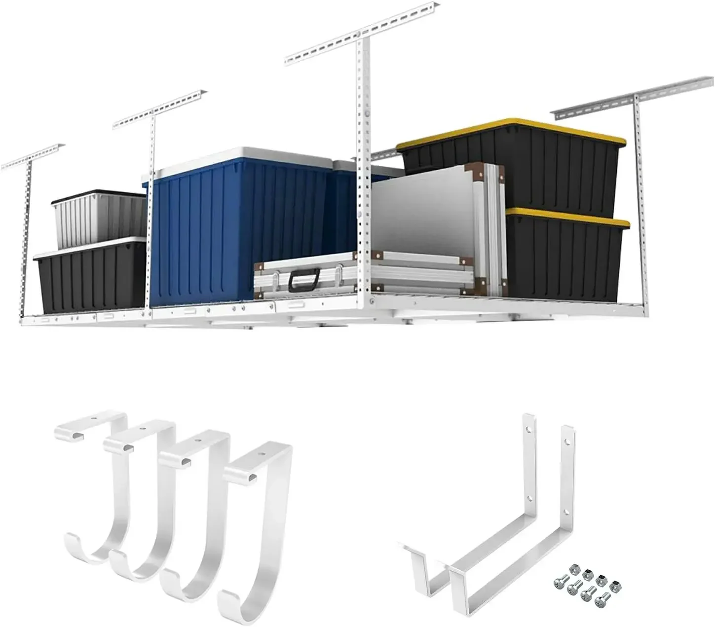 

4x8 Overhead Garage Storage Rack w/Hooks Adjustable Ceiling Storage Racks, 96" Length x 48" Width x 40" Height