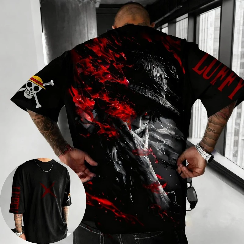 

Цельная футболка с аниме Луффи, новинка лета 2026, мужская уличная уличная футболка в стиле хип-хоп, свободная повседневная детская одежда для родителей и детей, топ
