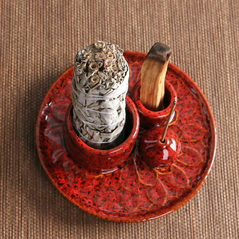Palo Santo-Sticks-Halter aus Keramik, 4-in-1-Räuchergefäß, Salbei-Halter, Räucherstäbchenhalter, Aschefänger-Tablett für Meditation, Yoga, Zimmer – Detail 16