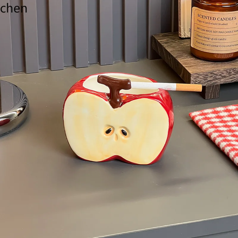 Cz half apple ceramic ornament - premium ashtray for home living room, anti-flying ash, modern design