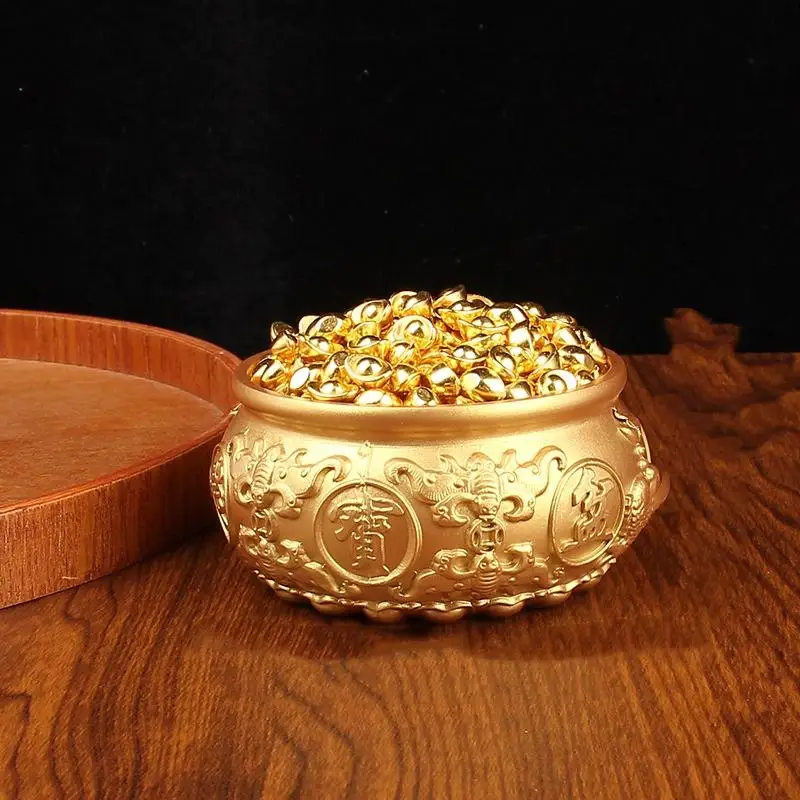 زخرفة نحاسية كورنوكوبيا - وعاء جذب الثروة المحظوظ لسطح المكتب وديكور المنزل (وعاء كنز الحظ السعيد)