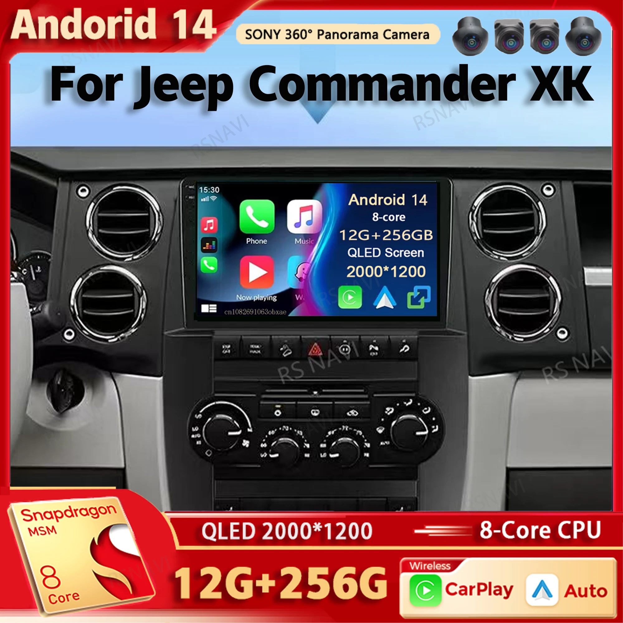 Android 14 Car Radio Multimedia Player For Jeep Commander XK 2007 Auto Carplay Car Stereo DSP wifi+4G Ai voice 2 Din Head Unti