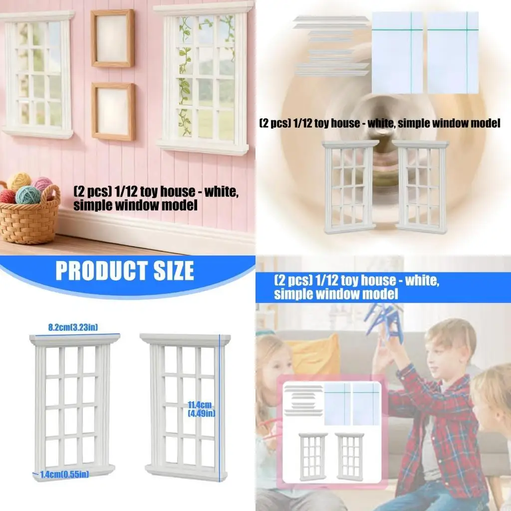 

Simulation White Miniature Window Model Figure 1/12 Scale Doll House Furniture Craft Scene Display Accessories 2PCS