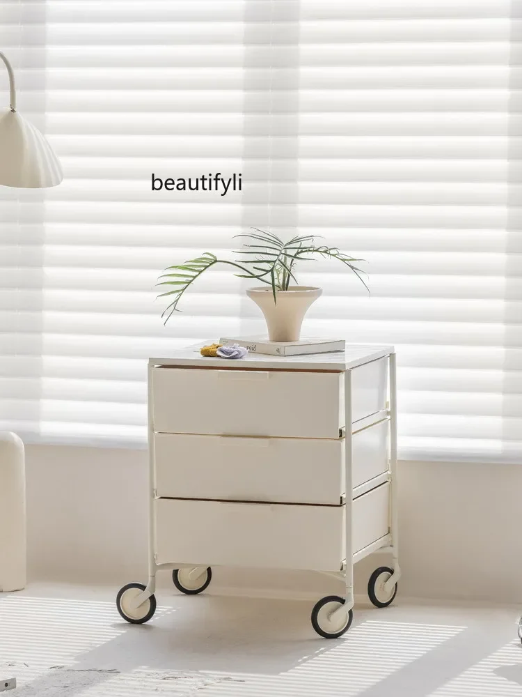 

ss7304 Мобильный шкаф для хранения в скандинавском стиле для маленькой квартиры, дома, кремового цвета, шкафчик на тележке, прикроватная тумбочка