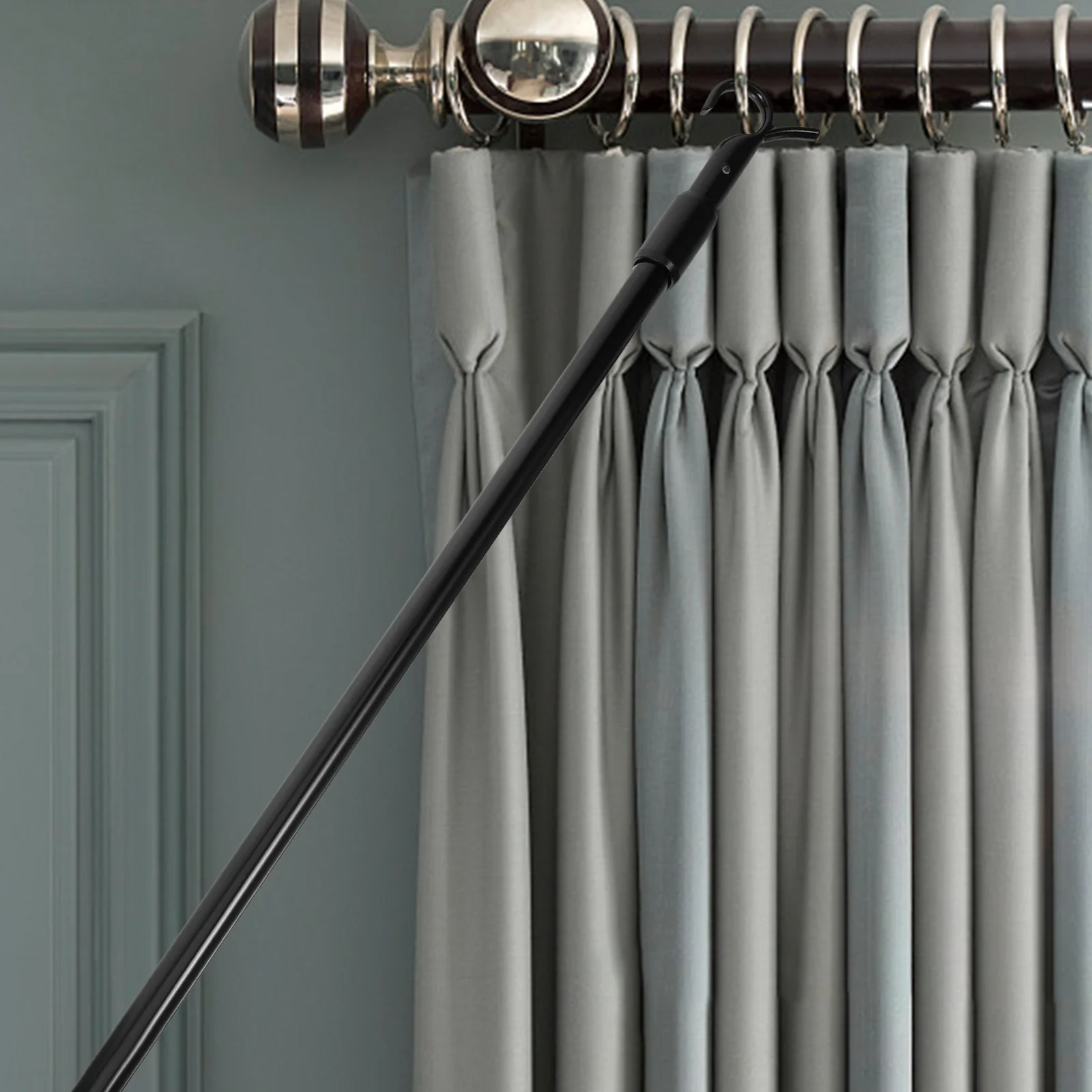 

Aluminum Alloy Curtain Rod Adjustable Telescopic Extension Pole For Window Blinds Tilt Wand Black Drapery Pull Rods